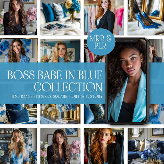 Blue Aesthetic Stock Photos Bundle | 3 Sizes (Square, Portrait, Story) | PLR + MRR