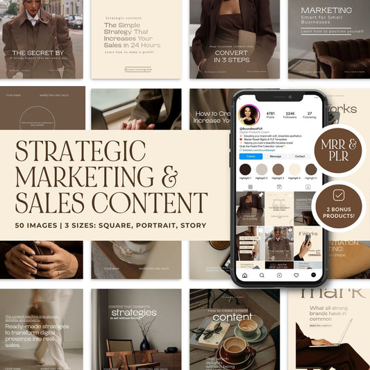 Strategic Marketing & Sales Content Pack | 40+ Instagram Templates | MRR & PLR Boundless PLR