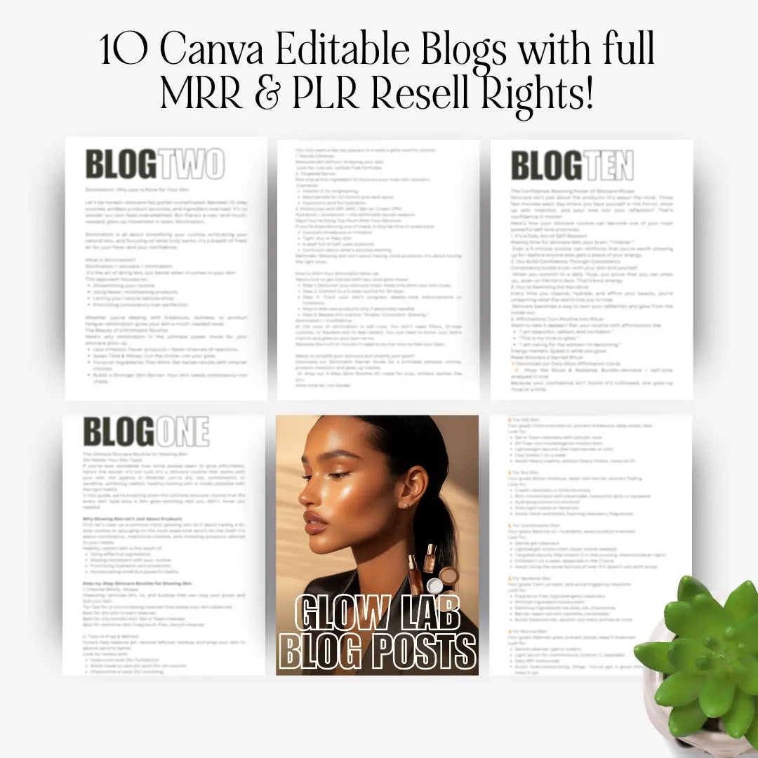 Glow Lab Blog Posts – Canva Editable Content Pack with PLR & MRR Resell Rights Boundless PLR