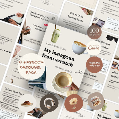 Instagram Scrapbook Carousel Templates (90 Canva Editable) + 400+ Carousel Stickers Bonus | PLR + MRR Rights Boundless PLR