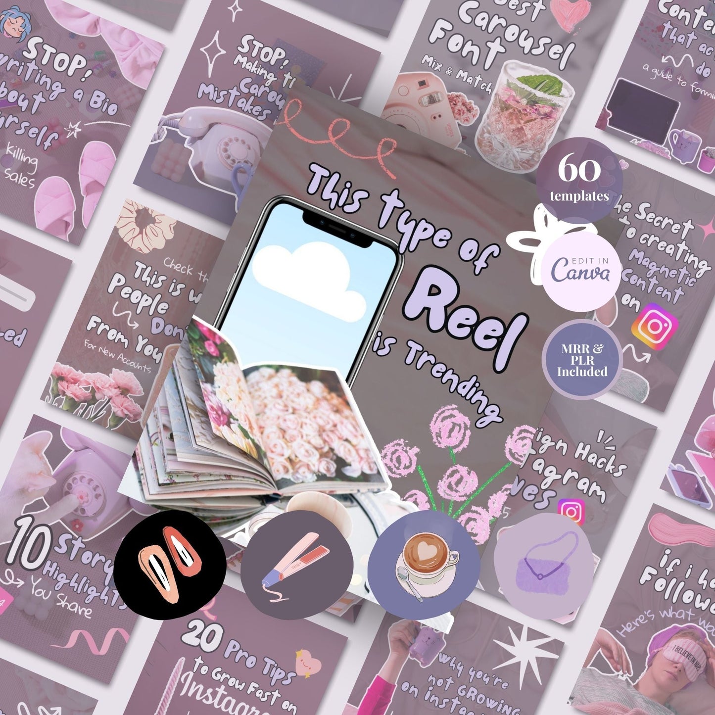 Instagram Carousel Cover Templates Bundle – 60 Canva Hook Slides | MRR + PLR (4:5) Boundless PLR