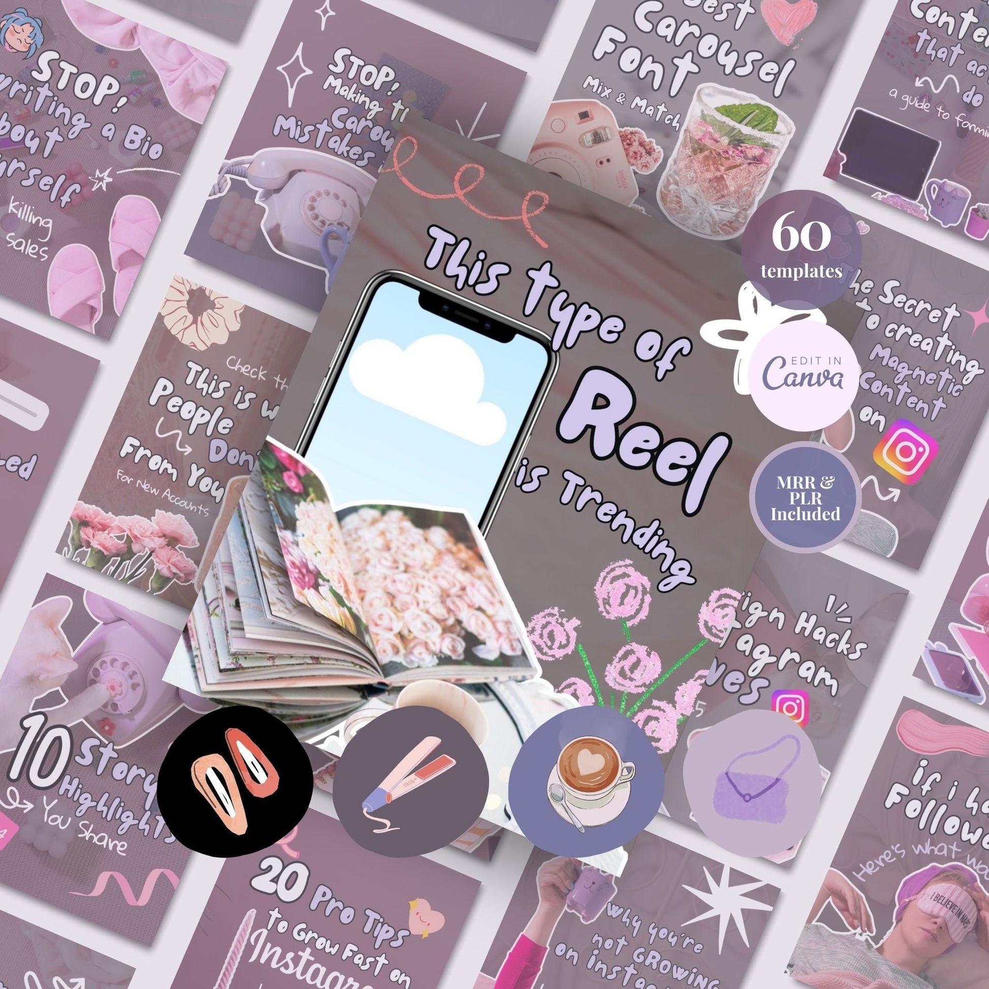 Instagram Carousel Cover Templates Bundle – 60 Canva Hook Slides | MRR + PLR (4:5) Boundless PLR