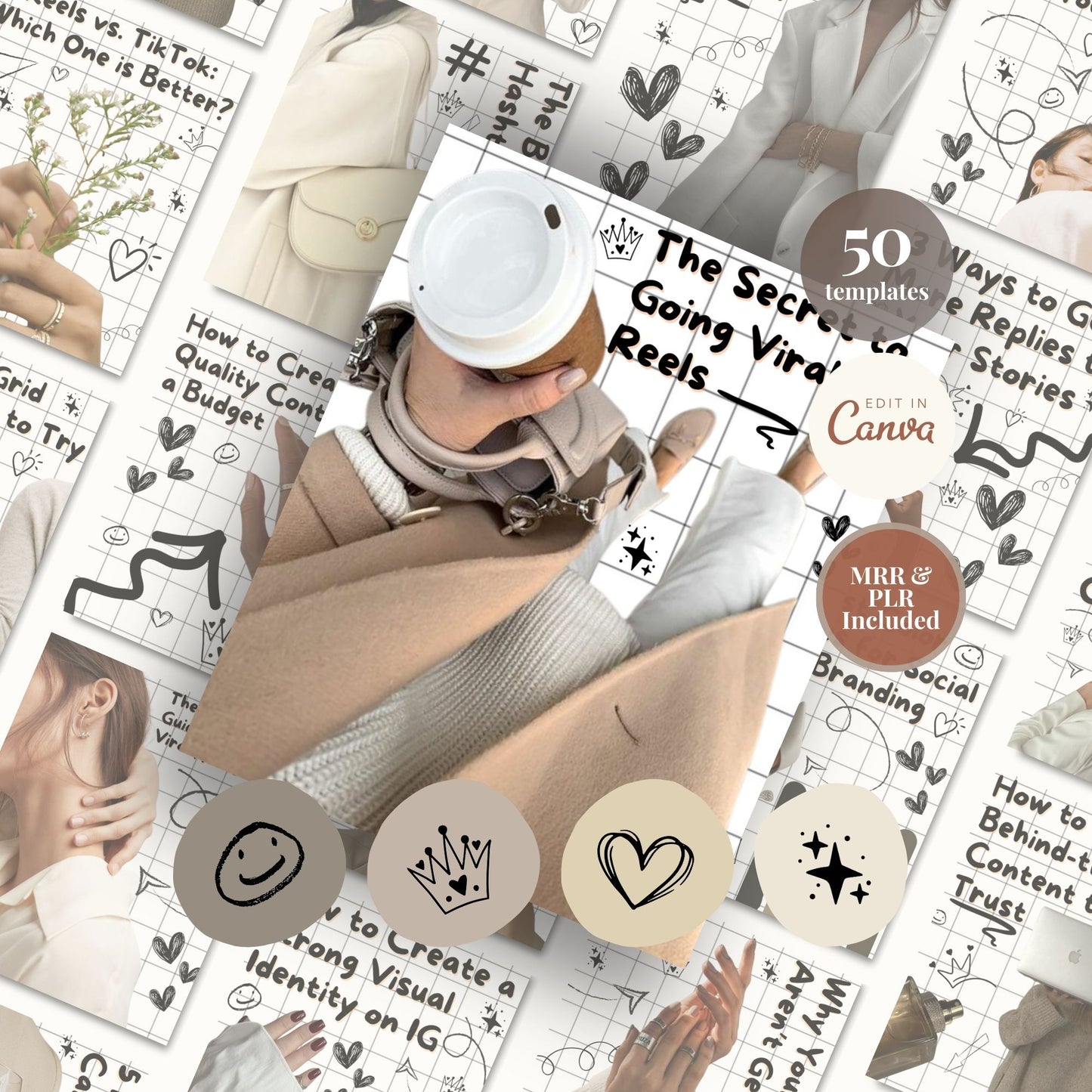 Instagram Carousel Templates (50) | Canva Editable Scrapbook | PLR + MRR