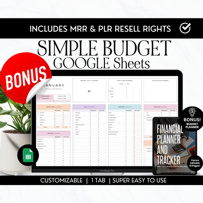 Google Sheets Templates Bundle – 15 Editable Spreadsheets with PLR & MRR Resell Rights | Budget, Bookkeeping, Wedding & More