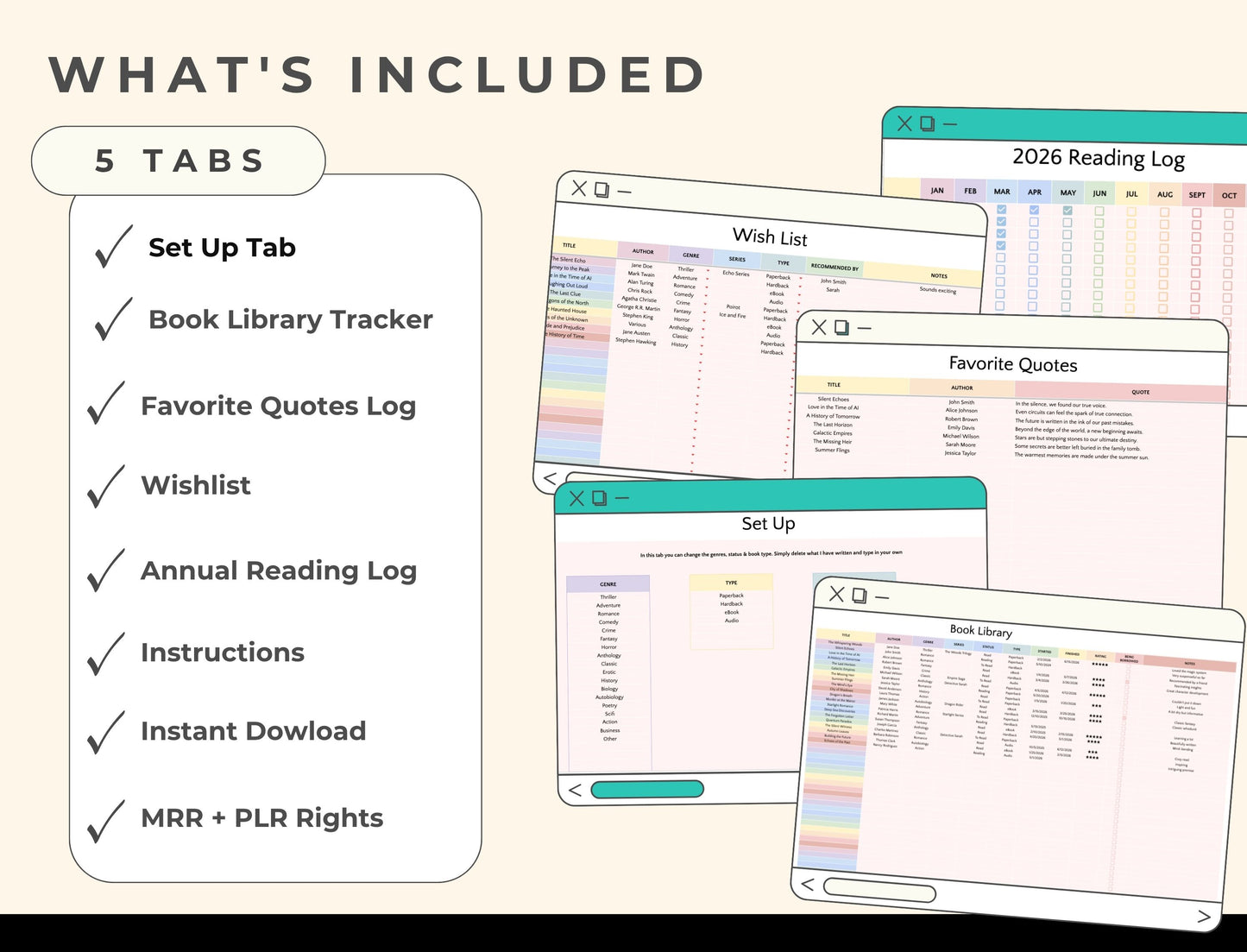 Book Tracker & Reading Log — Google Sheets Spreadsheet with PLR & MRR Resell Rights