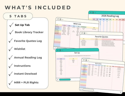 Book Tracker & Reading Log — Google Sheets Spreadsheet with PLR & MRR Resell Rights