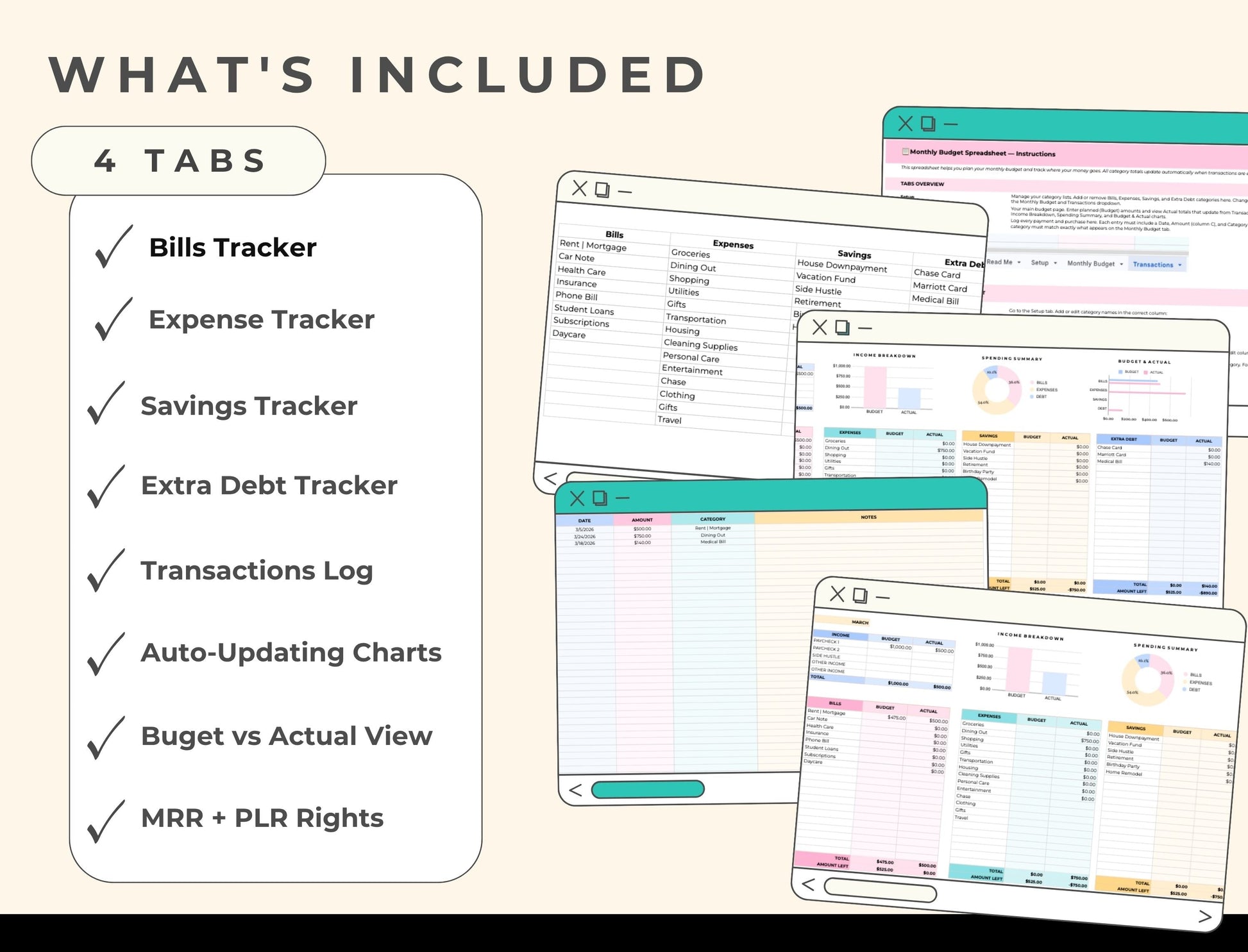 Google Sheets PLR Template, Starter Monthly Budget Spreadsheet, Budget Planner, MRR PLR Resell Rights Boundless PLR