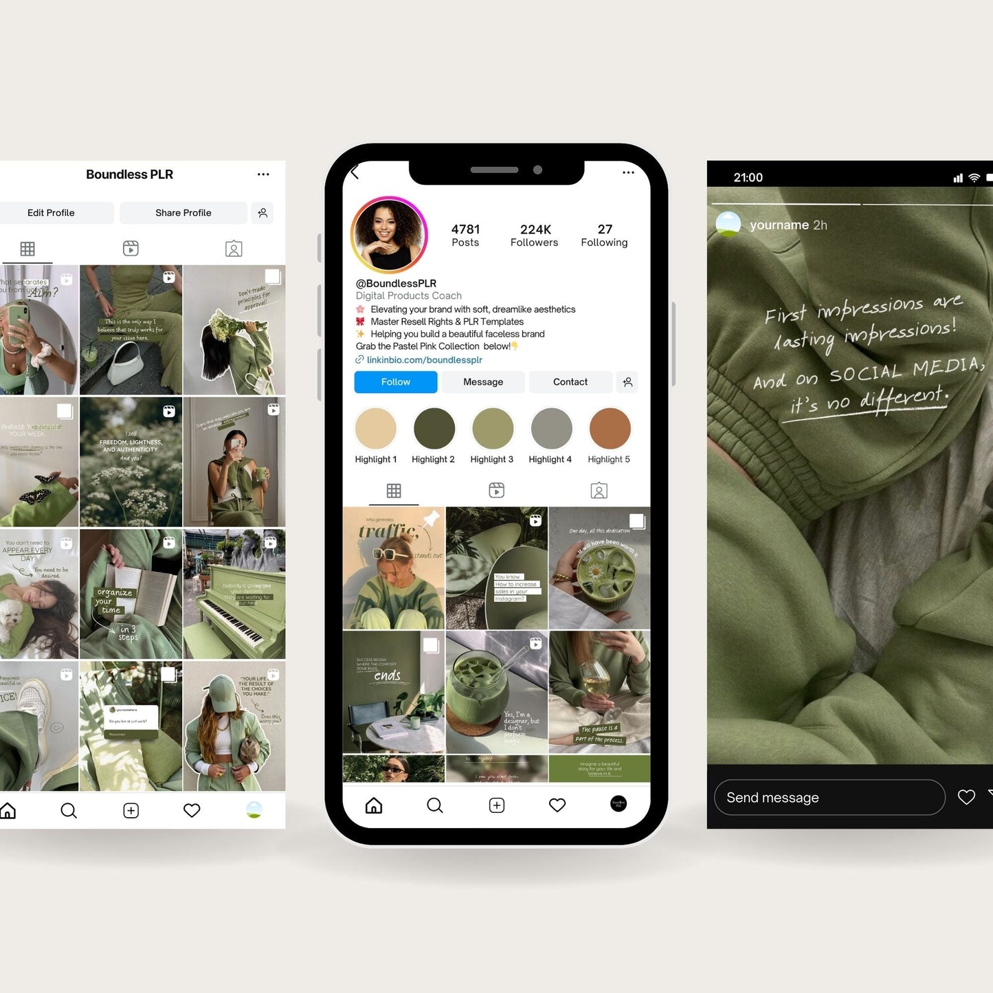 Sage Aesthetic Instagram Templates (Portrait) | 50 Canva Templates | MRR + PLR Boundless PLR