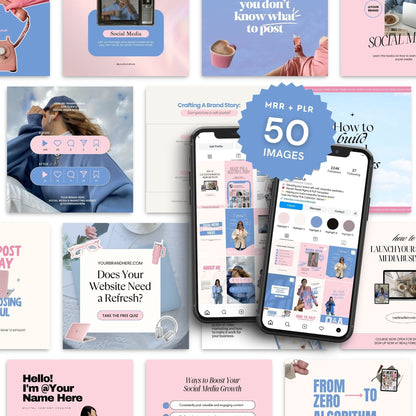 Pink & Blue Instagram Templates Pack (Canva Editable) | 50 Designs, 3 Sizes | MRR + PLR + Bonuses Boundless PLR