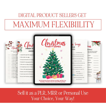 50 Printable Christmas Party Games | PLR & MRR Digital Bundle - Canva Editable Template - Boundless PLR