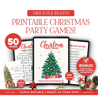 50 Christmas Party Games Bundle | Editable MRR PLR Digital Product - PLR Canva Template - Boundless PLR