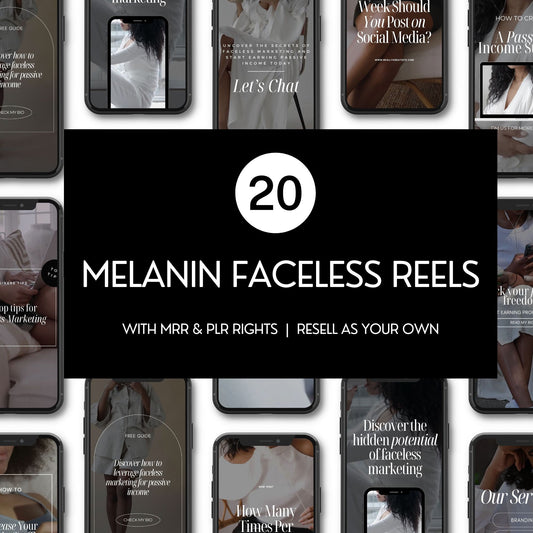 Melanin Faceless Reels Bundle | 20 Premium Videos + 8 Editable Mockups with MRR & PLR