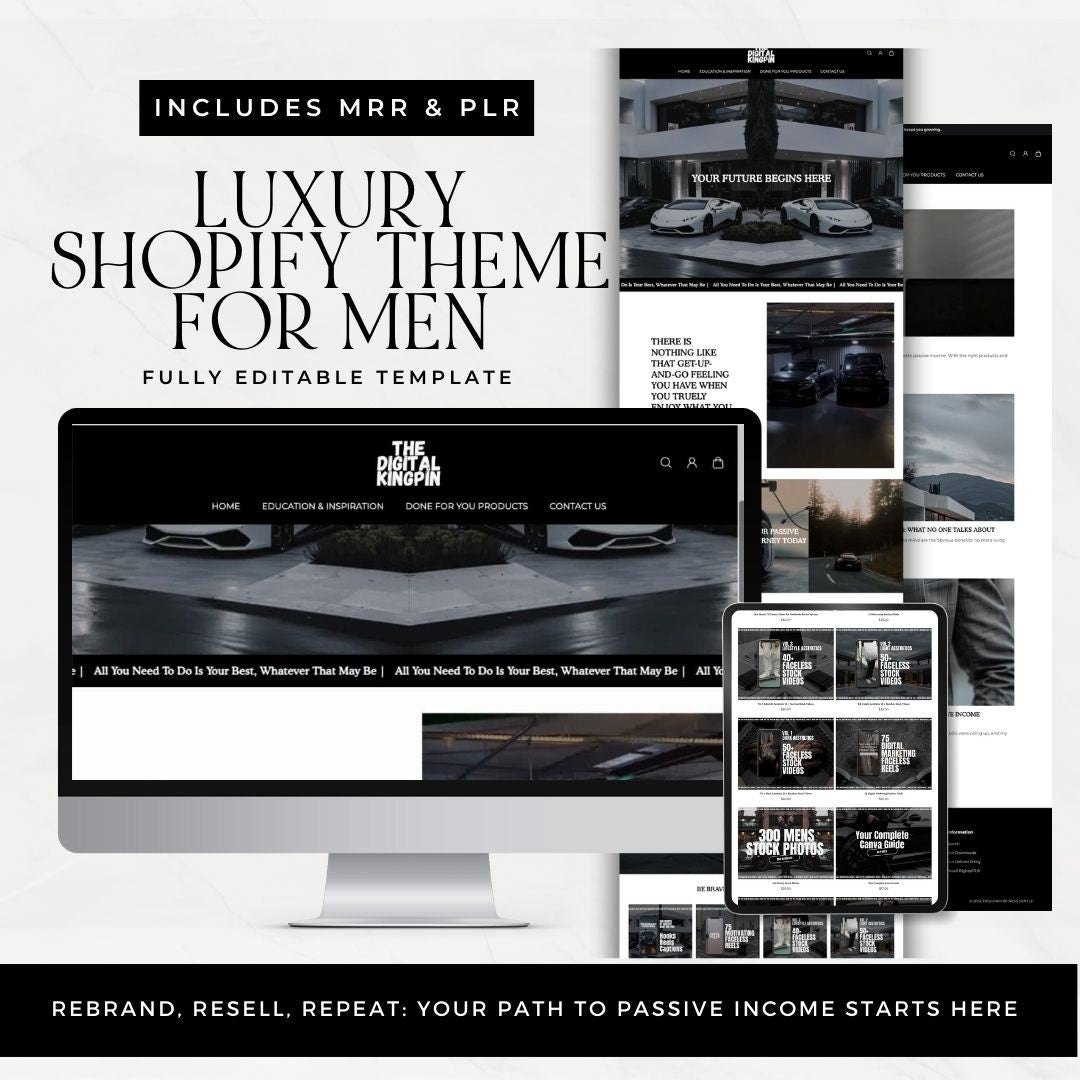 Shopify Theme with MRR - Website for Digital Products and Faceless Marketing for Men - Boundless PLR