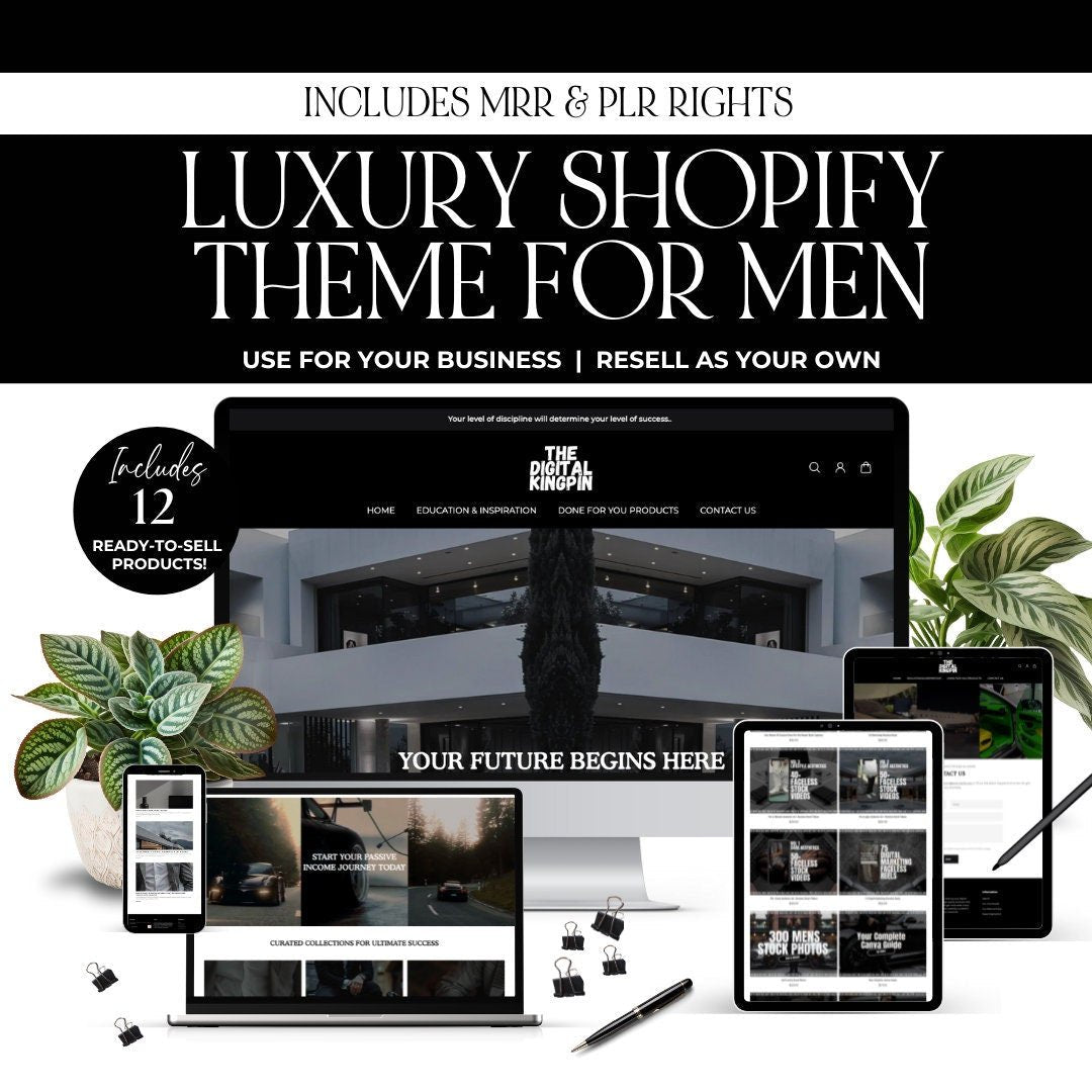 Shopify Theme with MRR - Website for Digital Products and Faceless Marketing for Men - Boundless PLR