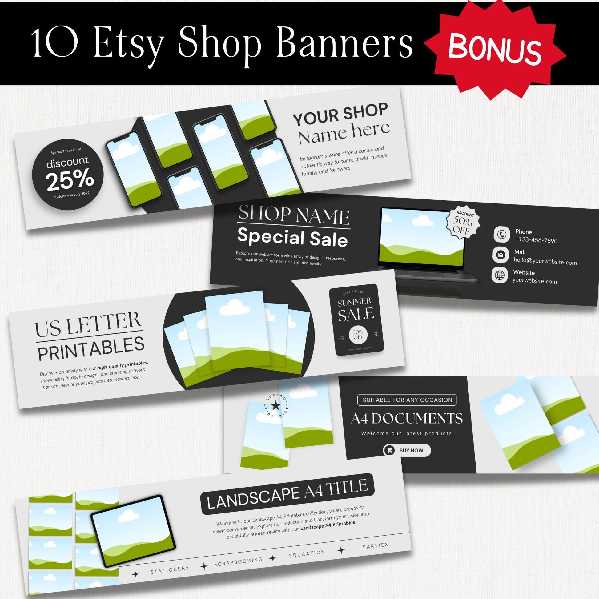 106 Digital Mockups & Etsy Banner Templates with Resell Rights | Canva Editable - Boundless PLR