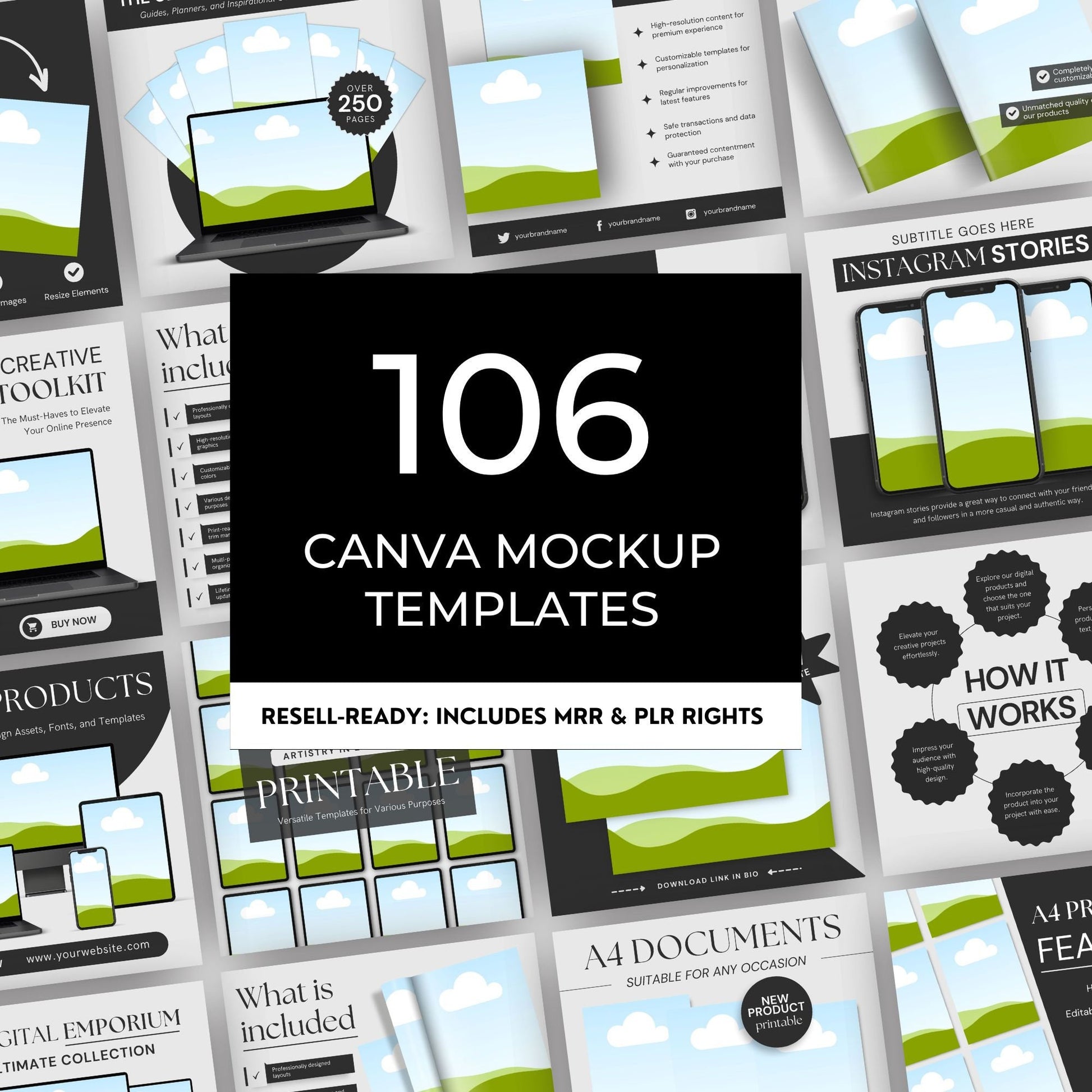 106 Digital Mockups & Etsy Banner Templates with Resell Rights | Canva Editable - Boundless PLR