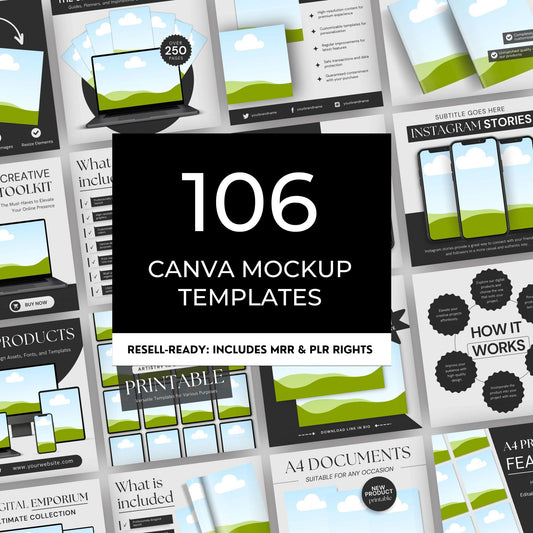 106 Digital Mockups & Etsy Banner Templates with Resell Rights | Canva Editable - Boundless PLR