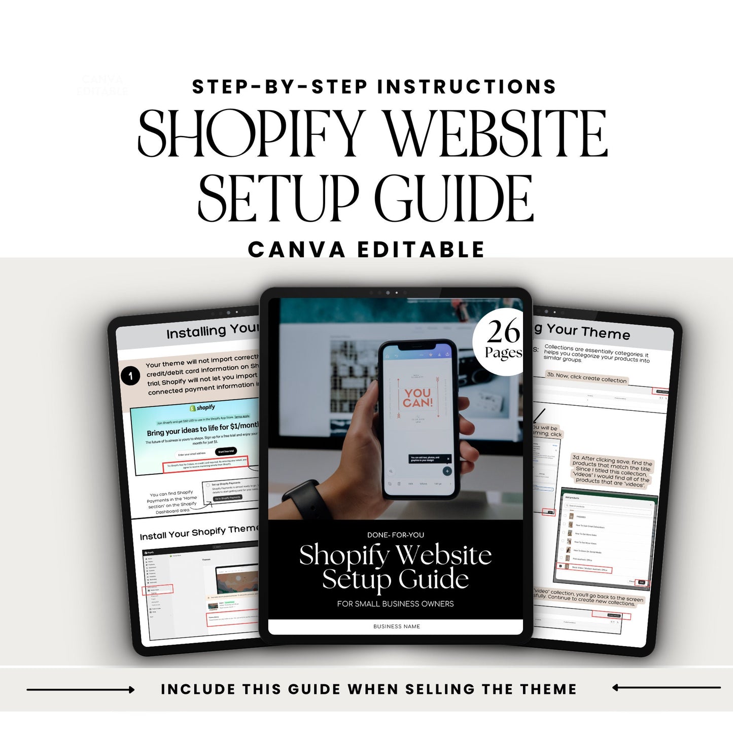 the shopify website setup guide is shown