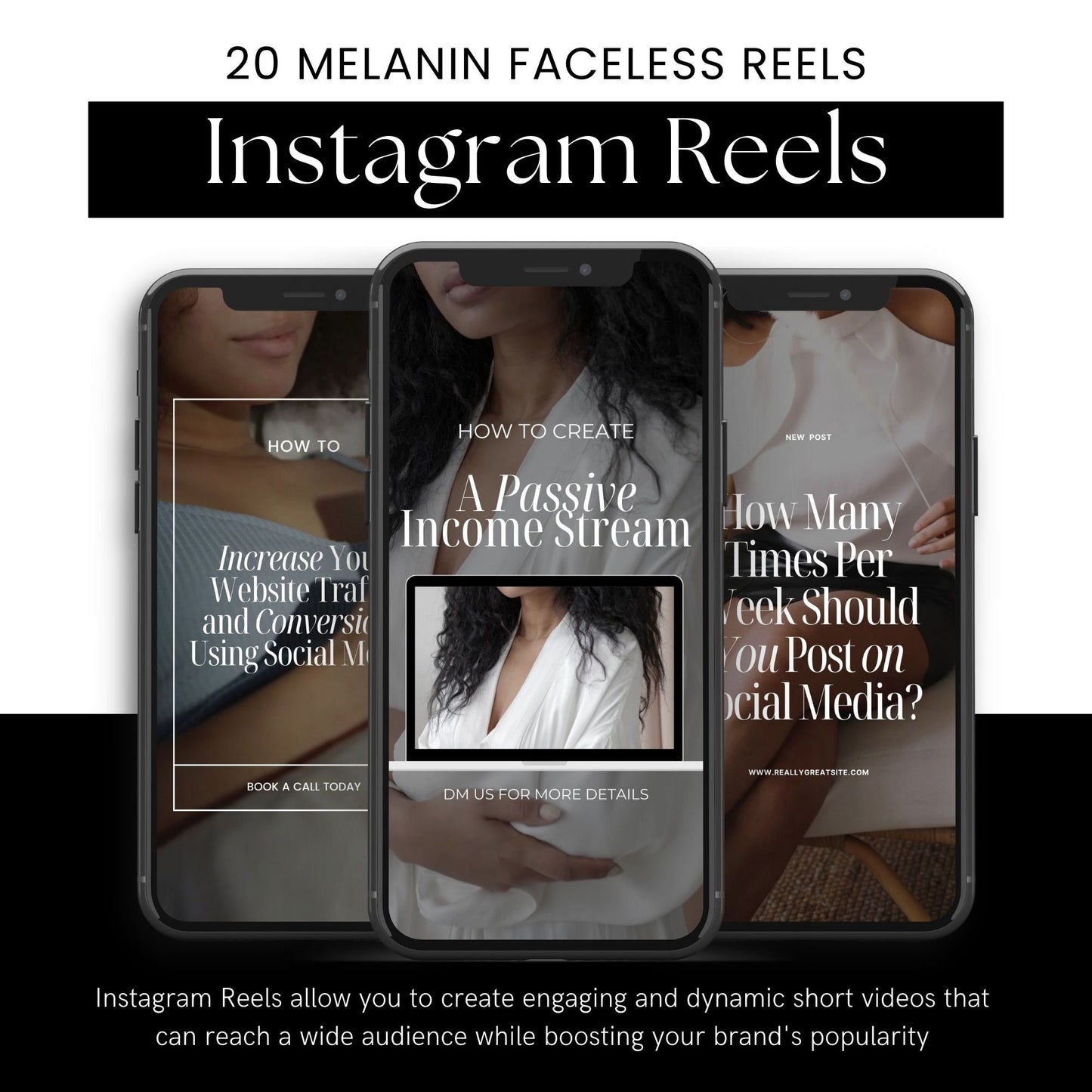 Melanin Faceless Reels Bundle | 20 Premium Videos + 8 Editable Mockups with MRR & PLR