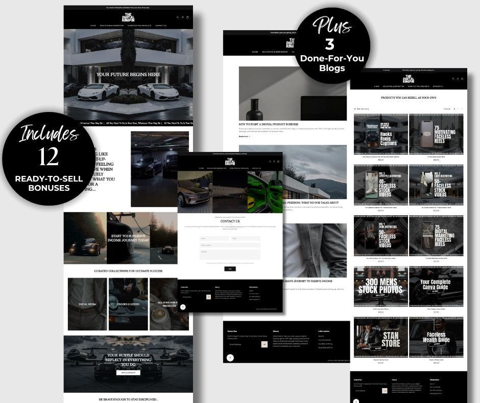 Shopify Theme with MRR - Website for Digital Products and Faceless Marketing for Men - Boundless PLR