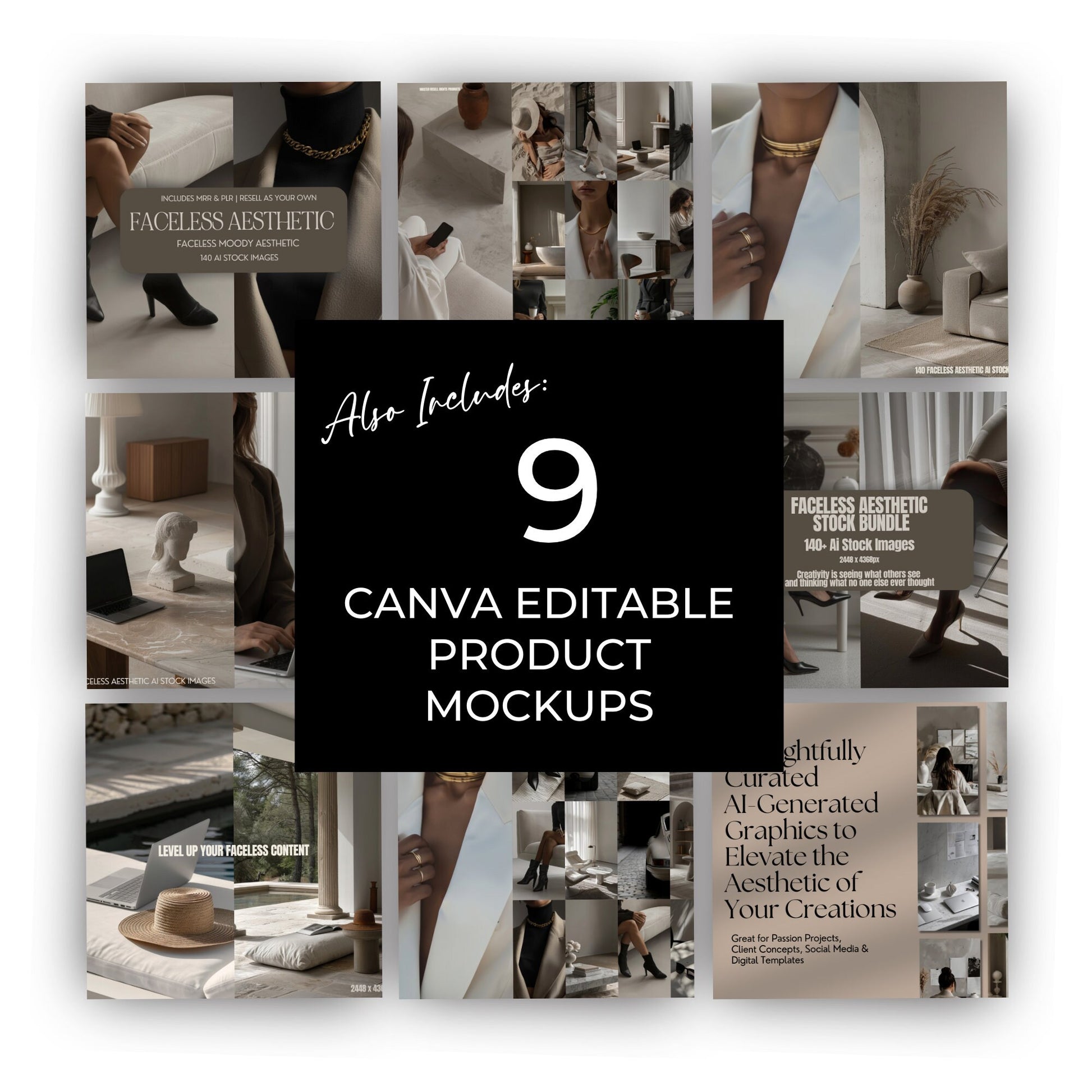 140 AI-Generated Stock Images & Canva Mockup Bundle - Boundless PLR