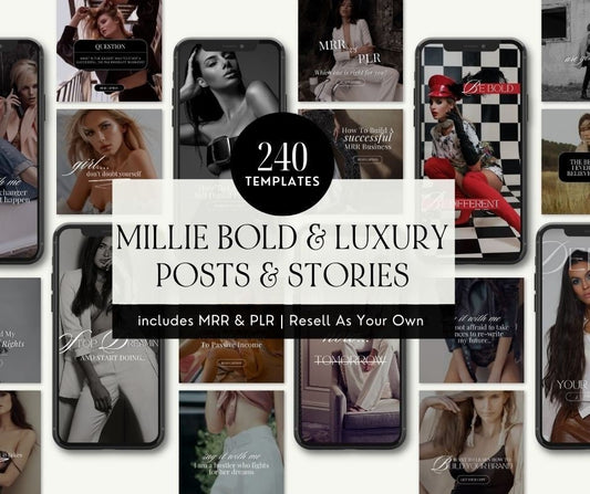 a collage of photos with the words millie bold and luxury posts and stories