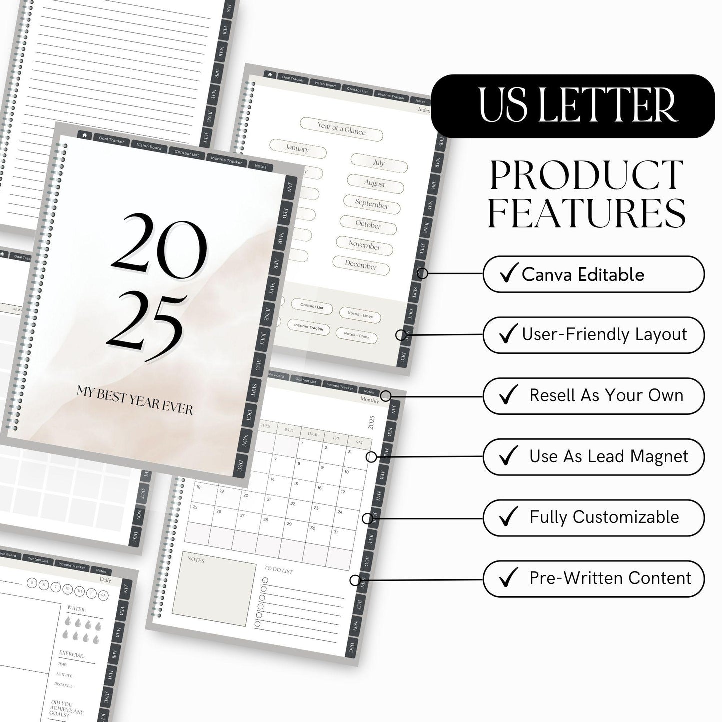 2025 Digital Planner | Canva Editable with MRR & PLR