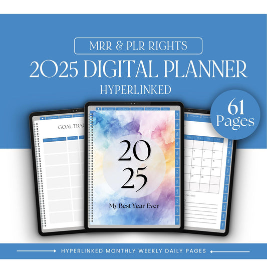 Image of a 2025 Hyperlinked Digital Planner | Editable Canva Template with MRR & PLR - Boundless PLR