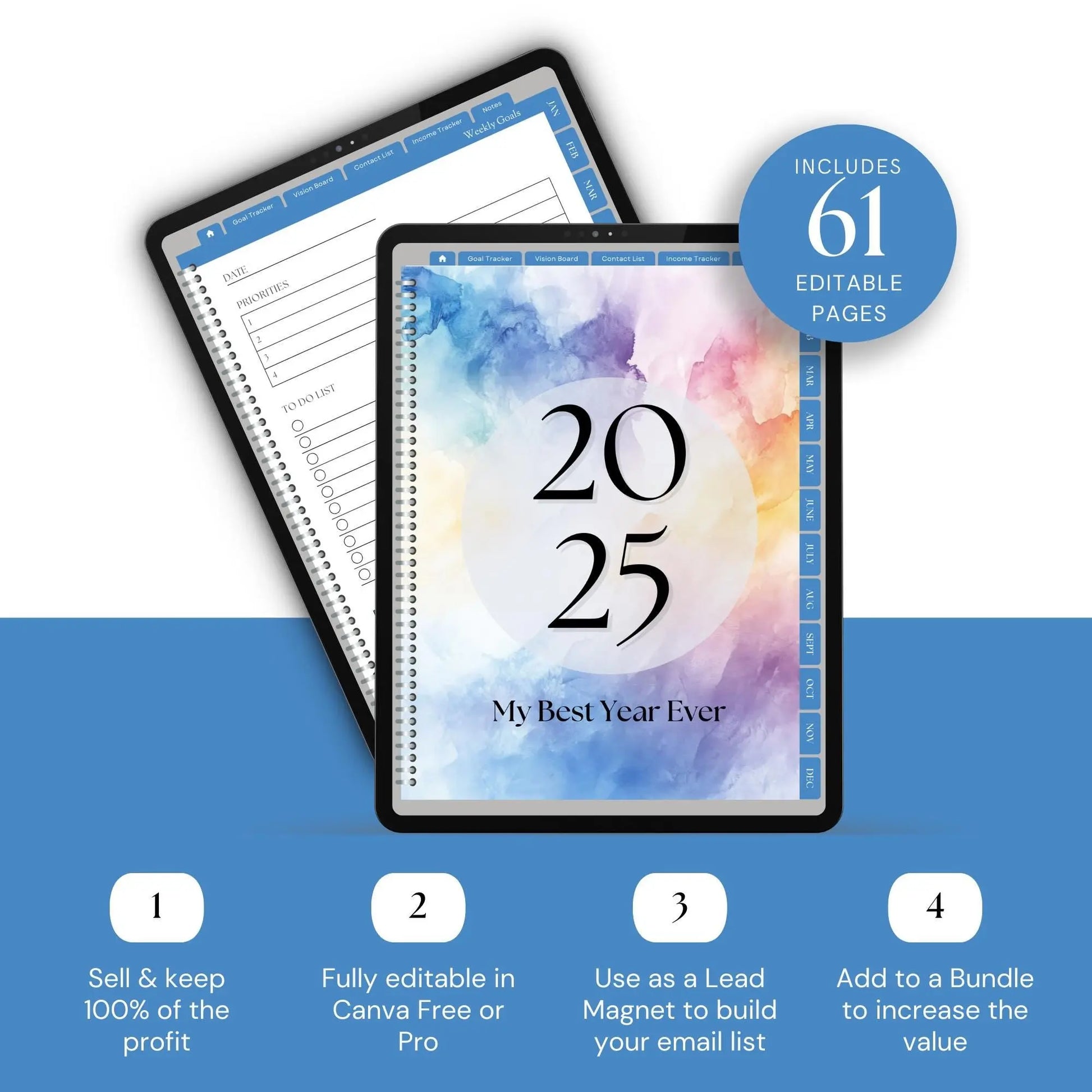 2025 Hyperlinked Digital Planner | Editable Canva Template with MRR & PLR - Boundless PLR