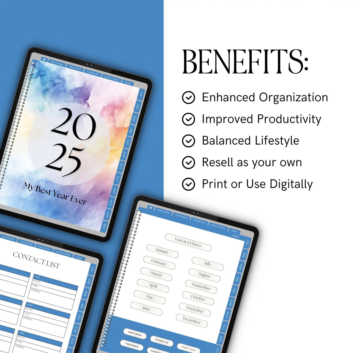 2025 Hyperlinked Digital Planner | Editable Canva Template with MRR & PLR - Boundless PLR