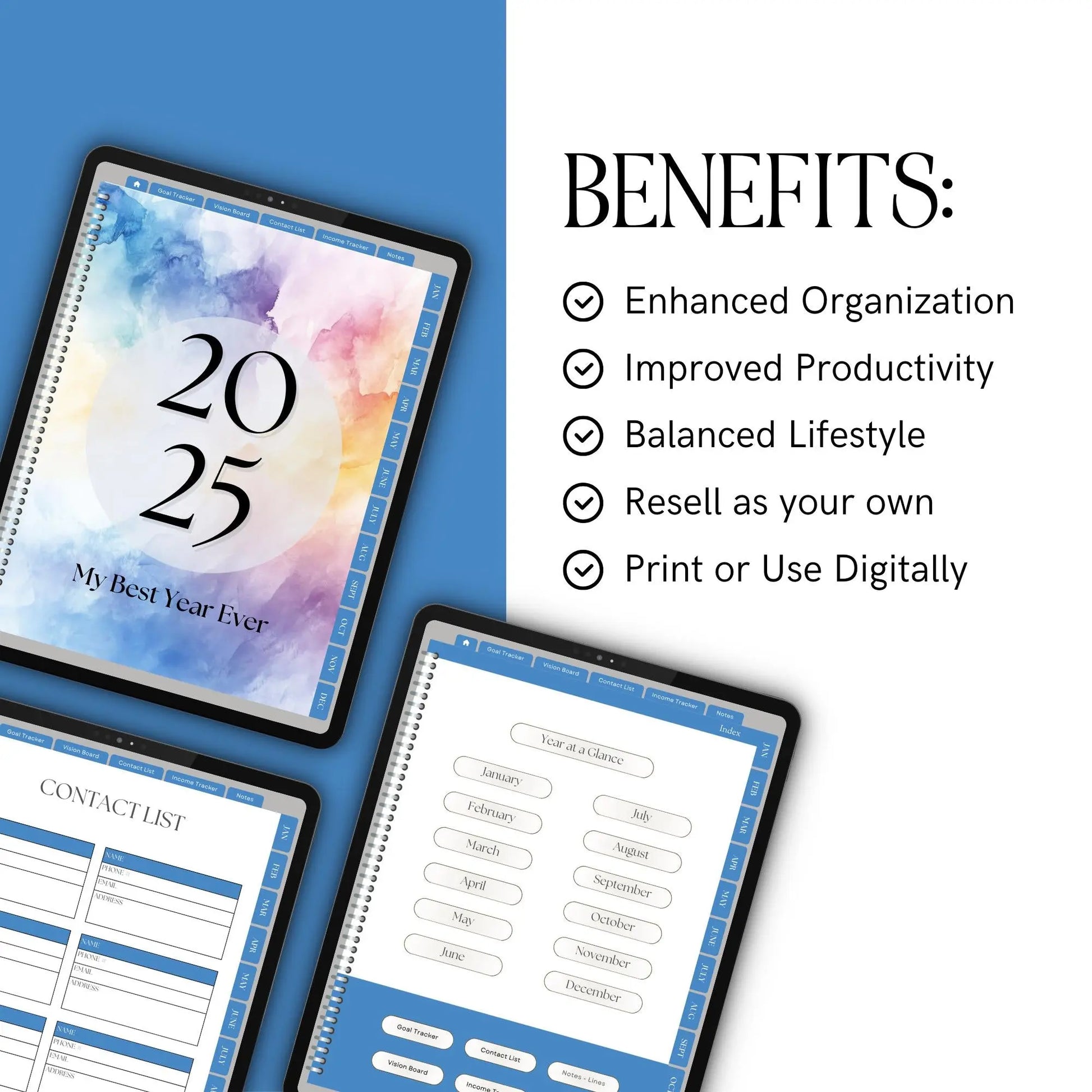 2025 Hyperlinked Digital Planner | Editable Canva Template with MRR & PLR - Boundless PLR