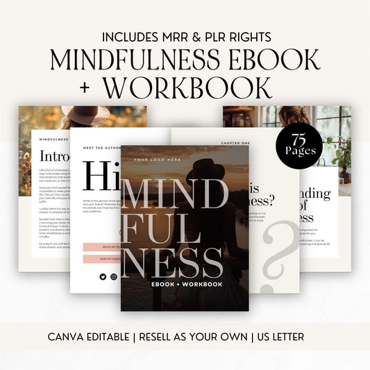 Mindfulness eBook & Workbook – Editable Canva Template with MRR & PLR - Self Improvement & Mindset - Boundless PLR