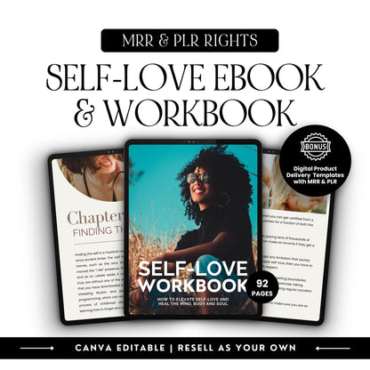 Self-Love Unleashed eBook & Workbook – Editable Canva Template with MRR & PLR