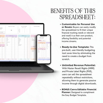 Simple Budget Google Sheets Spreadsheet & BONUS Financial Planner – MRR & PLR - PLR Google Sheets - Boundless PLR