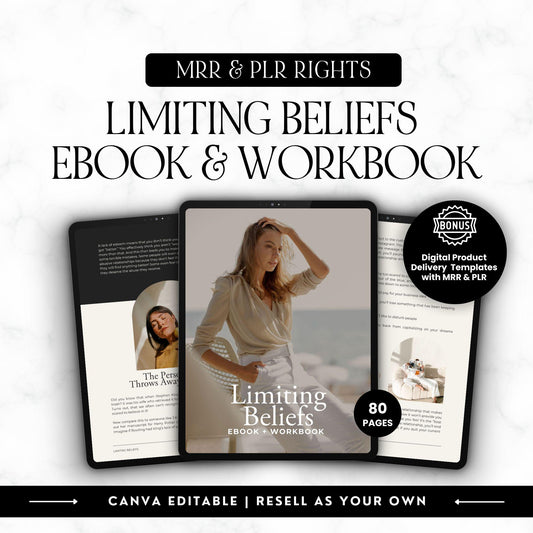Limiting Beliefs eBook & Workbook | Editable Canva Templates with MRR & PLR - Self Improvement & Mindset - Boundless PLR