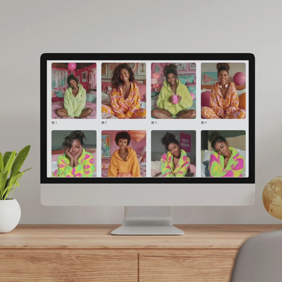 The Content Girl Scroll Stopping images being shown in a video on a iMac computer sitting on a desktop.