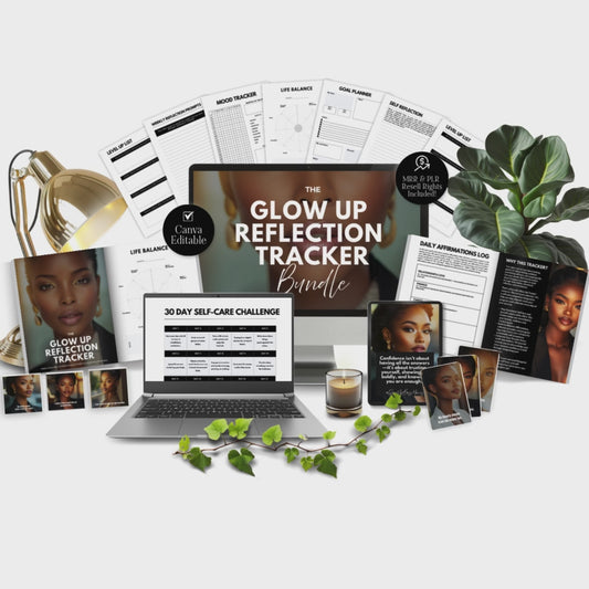 Glow-Up Digital Planner & Social Media Bundle | Canva Editable Template | PLR MRR Rights Included