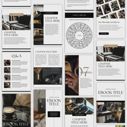Canva eBook Template (Luxe Editorial) + Workbook & Guide Layouts | MRR + PLR + Bonus Black & Gold Stock Photos