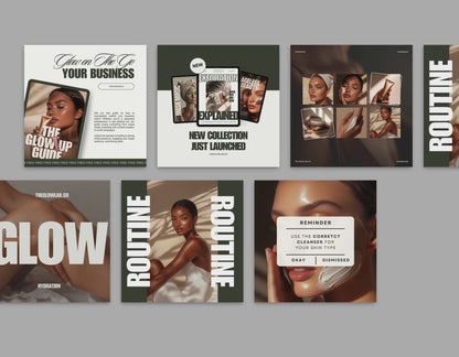 Skincare Instagram Templates – 60 Editable Canva Posts & Stories with PLR + MRR