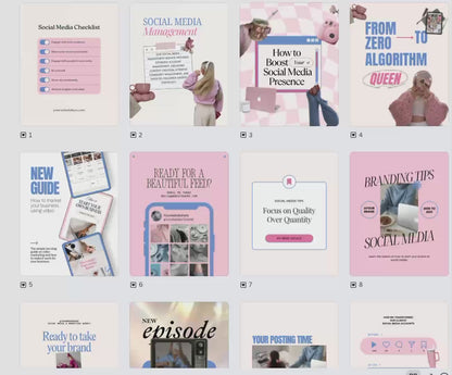 Pink & Blue Instagram Templates Pack (Canva Editable) | 50 Designs, 3 Sizes | MRR + PLR + Bonuses
